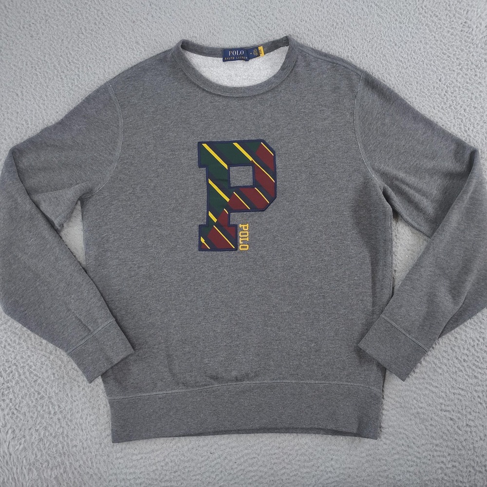 Polo Ralph Lauren Sweatshirt Mens M Gray P Logo Patch Crewneck Preppy College
